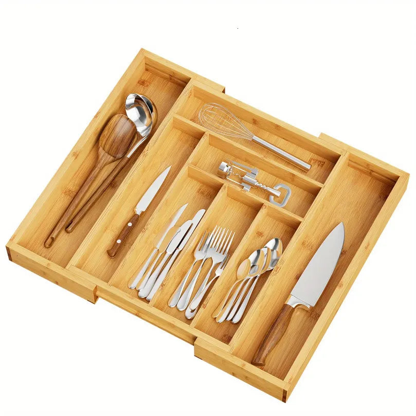 Expandable Bamboo Drawer Organizer | Adjustable Cutlery Tray Divider