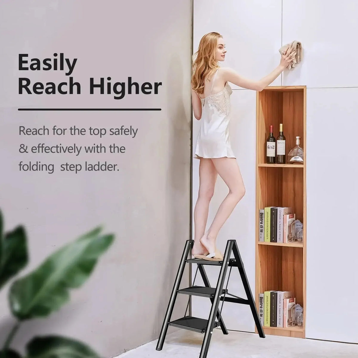 Foldable 4-Step Aluminum Step Ladder | Anti-Slip Safety Ladder for Home & Kitchen