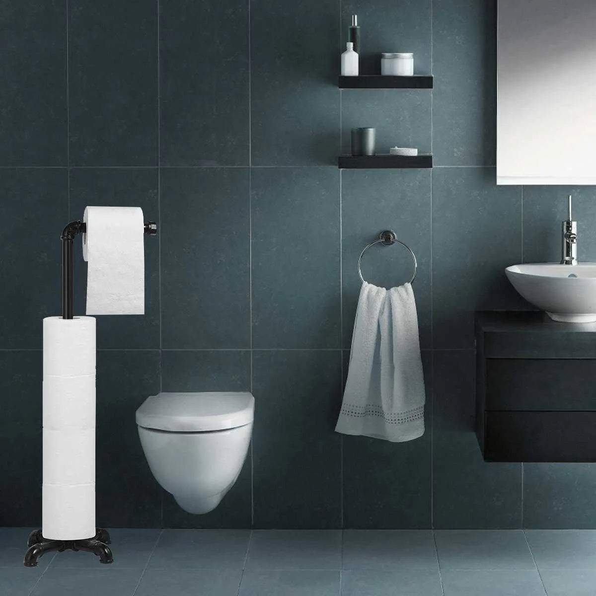Iron Freestanding Toilet Paper Holder Stand