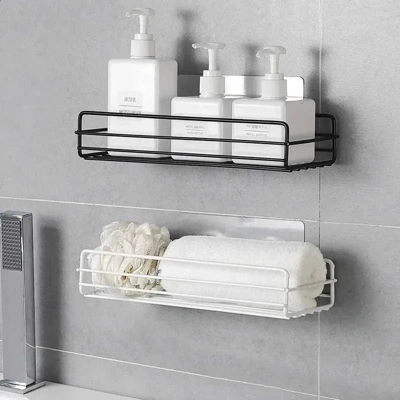 Wrought Iron Japanese-Style Bathroom Shelf – Wall-Mounted Shower Gel Rack