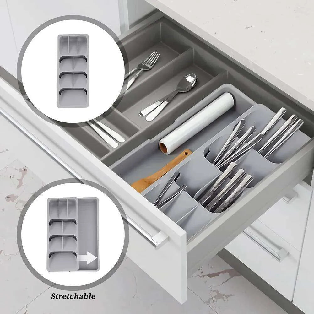 Adjustable Cutlery Organizer – Multifunctional Silverware Tray for Kitchen Drawers