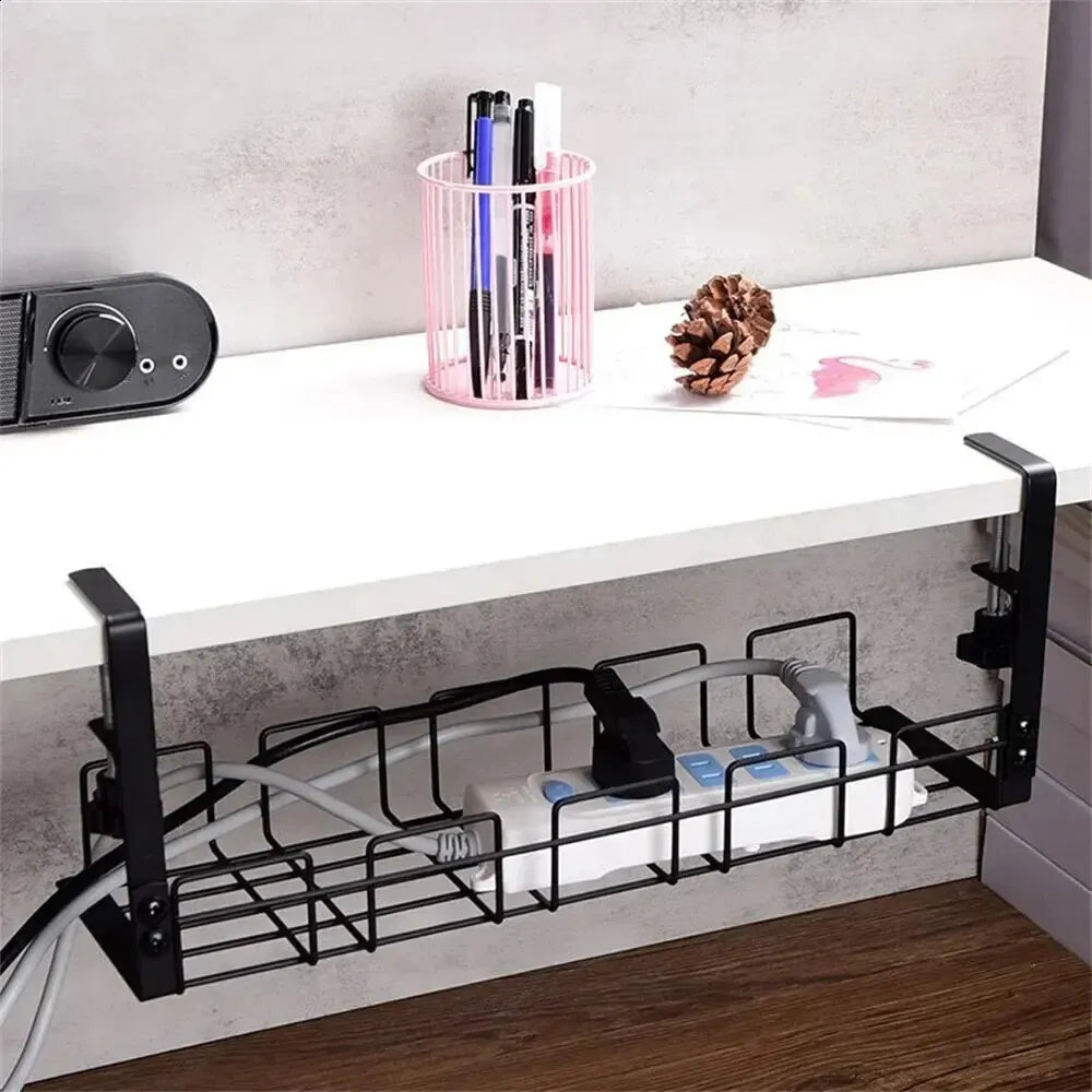 Metal Under-Desk Cable Management Tray – Table Storage Rack