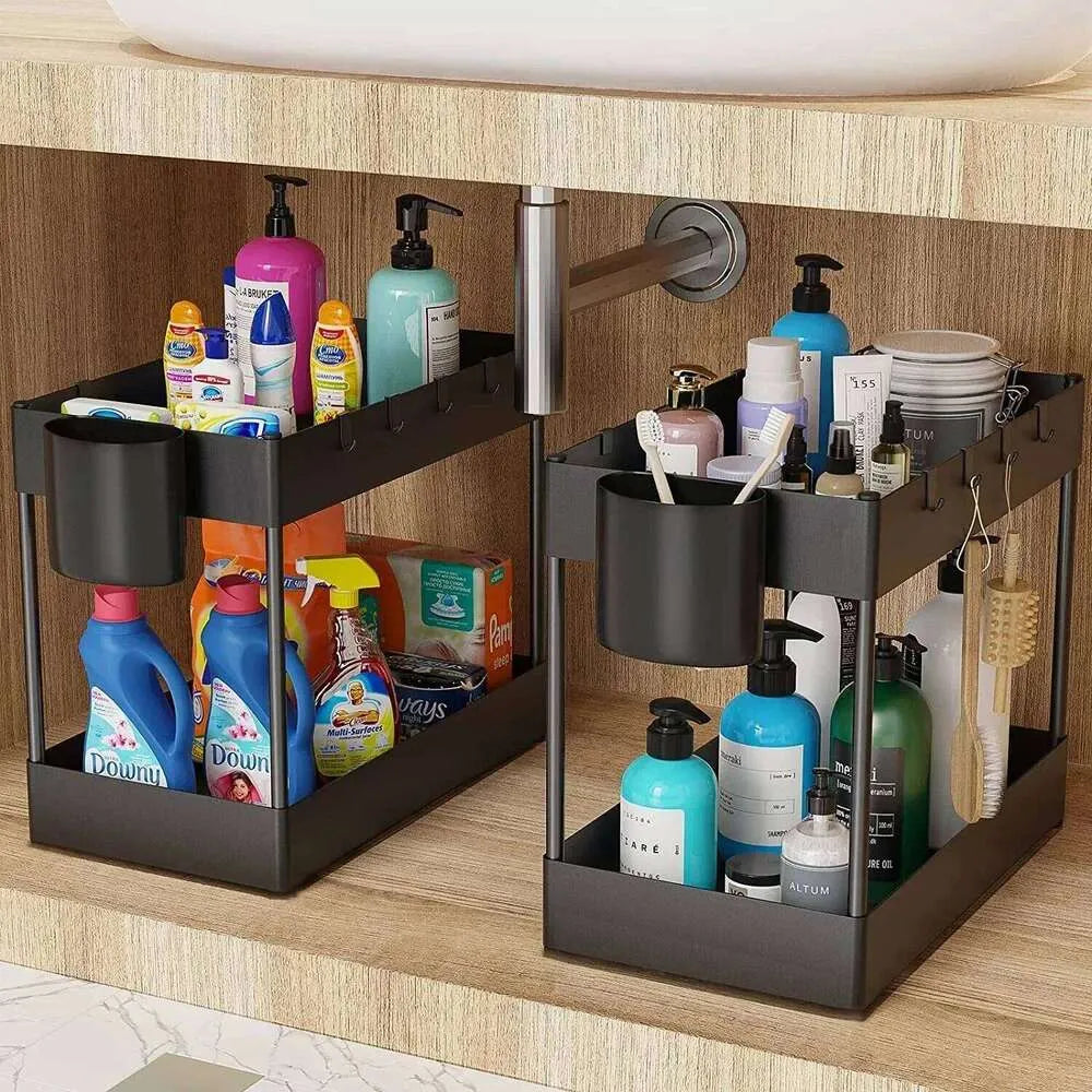2-Tier Sliding Under-Sink Organizer | Cabinet Storage Rack