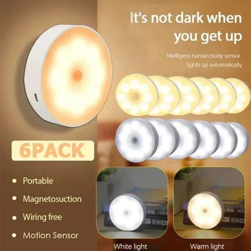 Motion Sensor LED Closet Lights 6-Pack | USB Rechargeable Night Lights