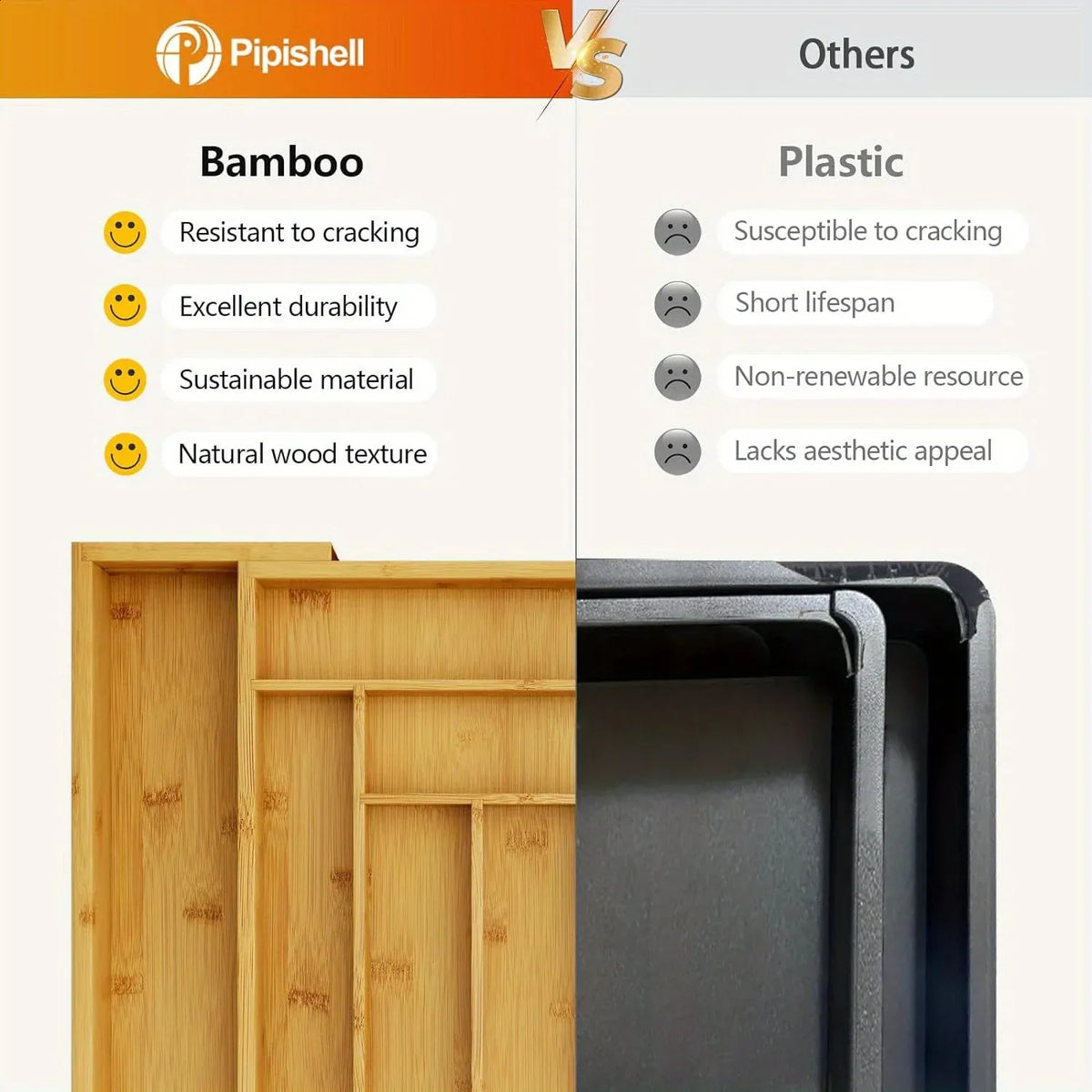 Expandable Bamboo Drawer Organizer | Adjustable Cutlery Tray Divider