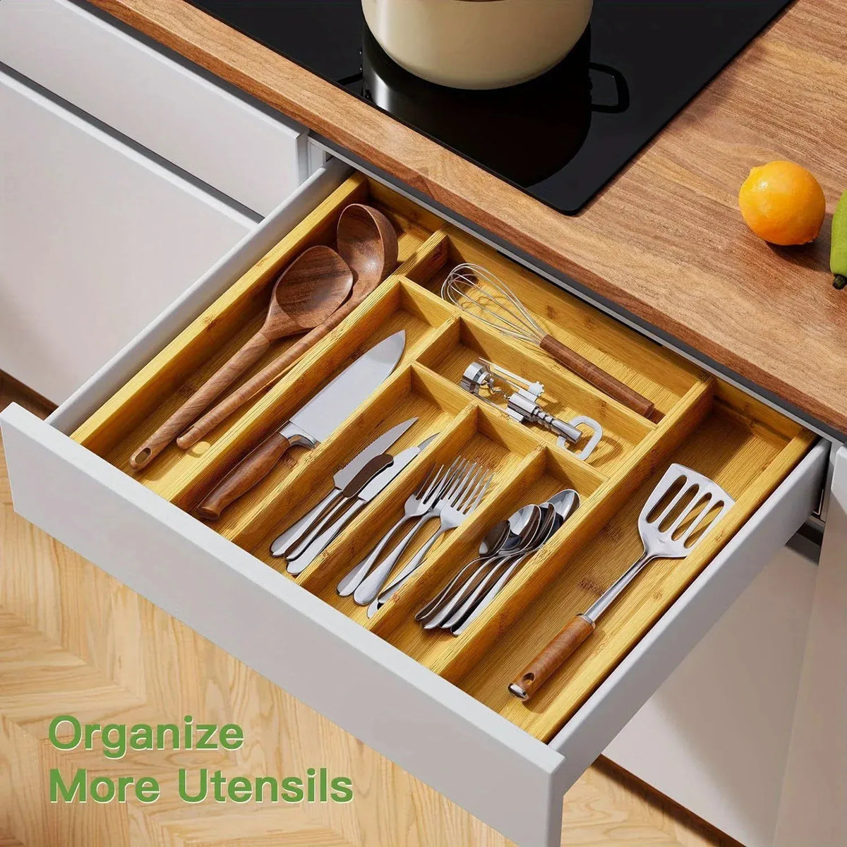 Expandable Bamboo Drawer Organizer | Adjustable Cutlery Tray Divider