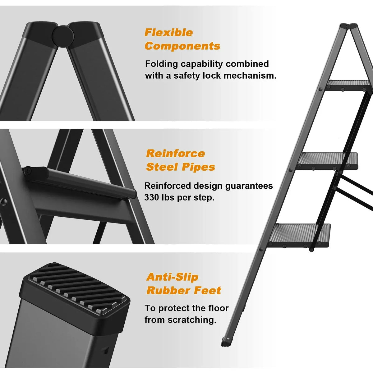 Foldable 4-Step Aluminum Step Ladder | Anti-Slip Safety Ladder for Home & Kitchen