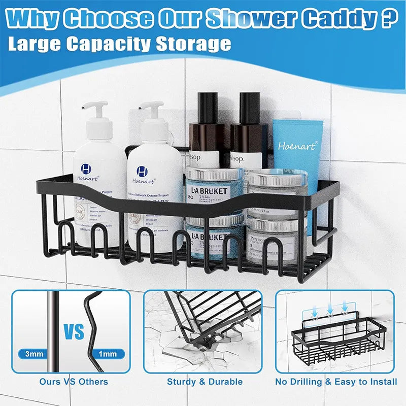 Adhesive Shower Caddy – Rustproof Stainless Steel, No-Drill