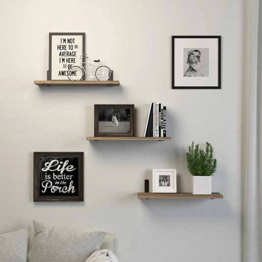 Floating Wooden Shelving Set – Wall-Mounted Storage Shelves