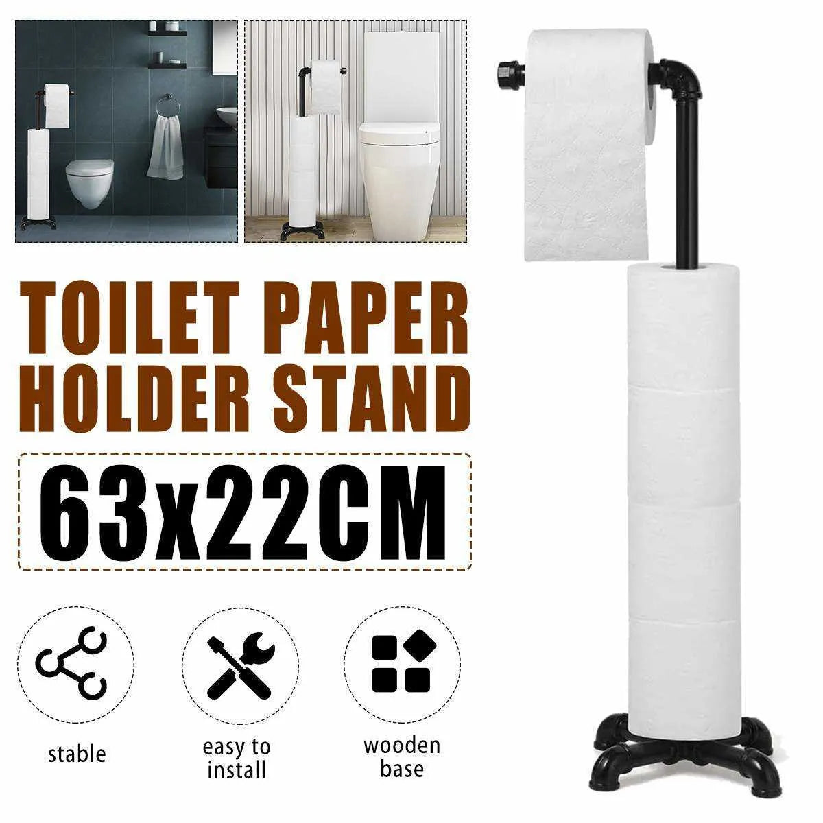 Iron Freestanding Toilet Paper Holder Stand