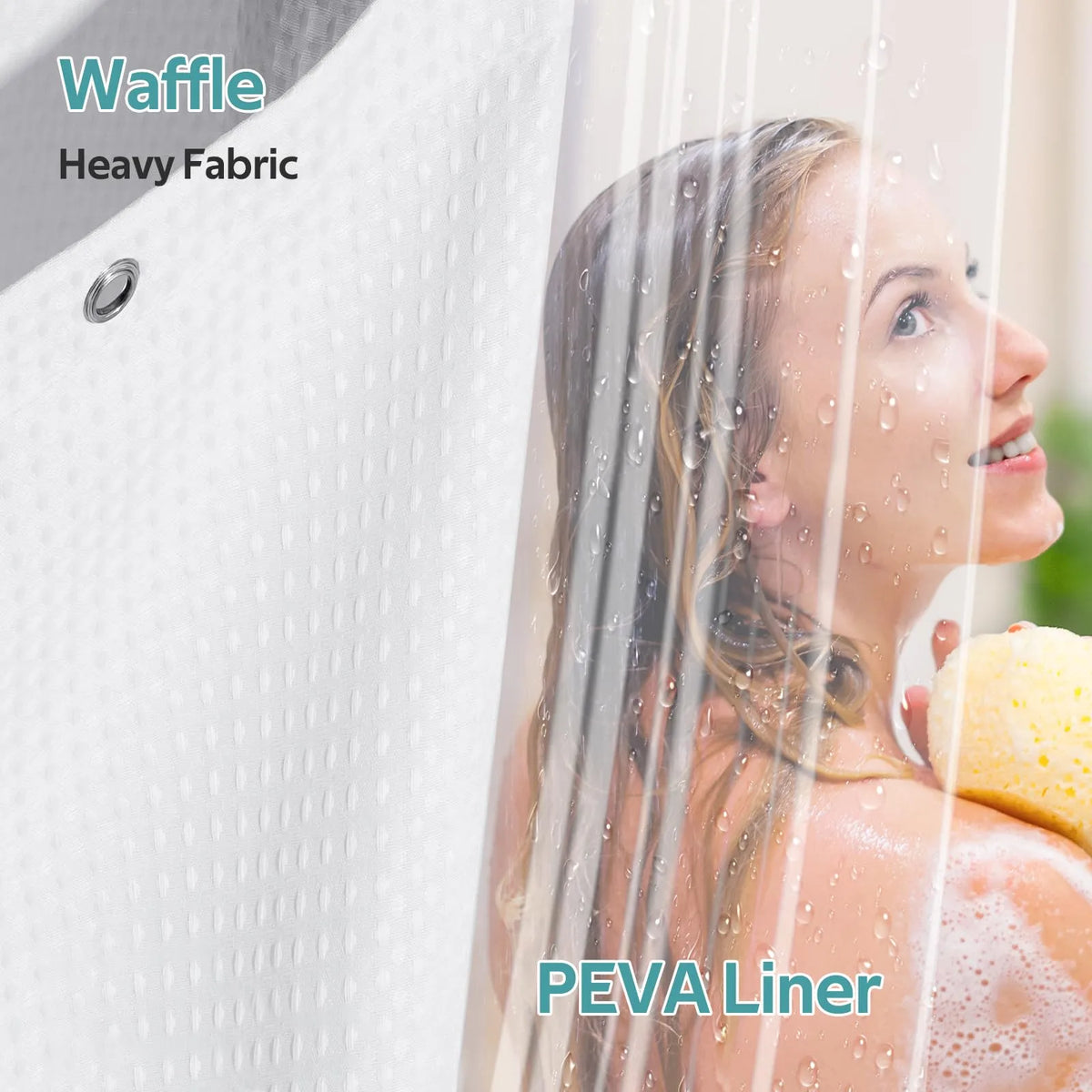 Fabric Waffle Shower Curtain Set 72x72 with 12 Hooks