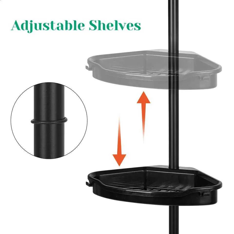 4-Tier Corner Shower Caddy with Tension Pole – Adjustable Bathroom Organizer