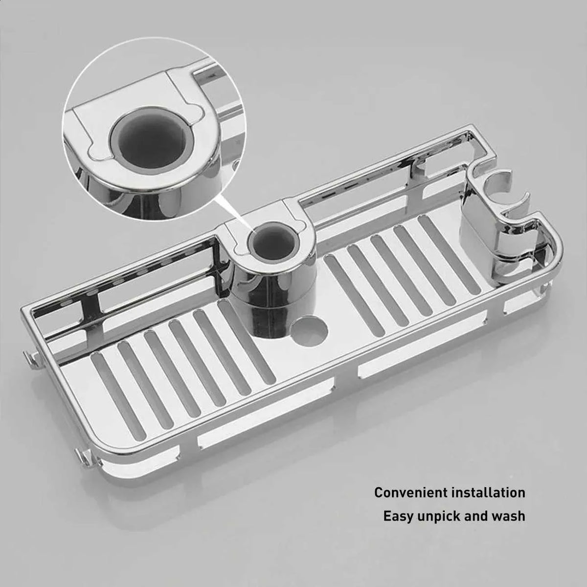 No-Drill Shower Shelf Tray with Drain – Removable Bathroom Storage Rack