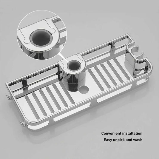 No-Drill Shower Shelf Tray with Drain – Removable Bathroom Storage Rack