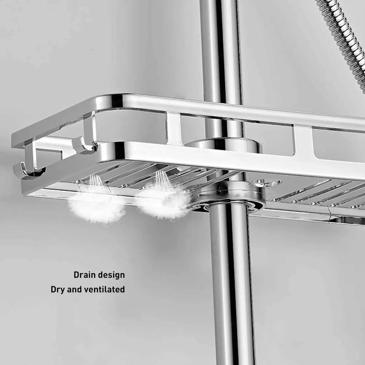 No-Drill Shower Shelf Tray with Drain – Removable Bathroom Storage Rack