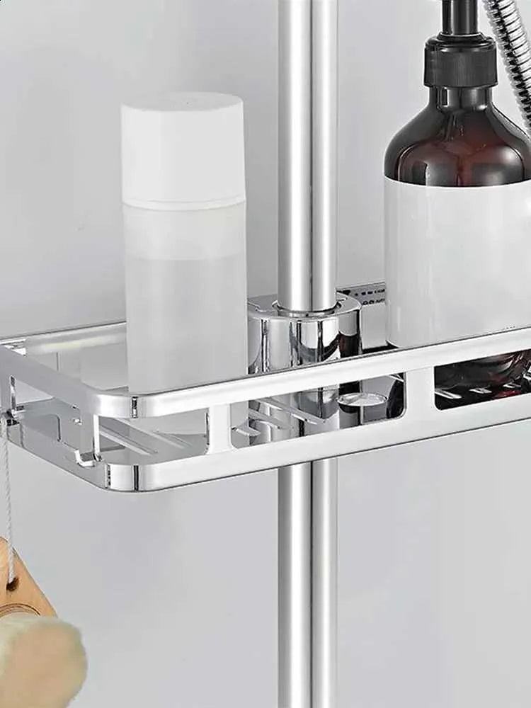 No-Drill Shower Shelf Tray with Drain – Removable Bathroom Storage Rack
