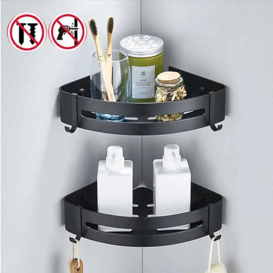 Black Aluminum Triangle Corner Shower Shelf – Wall-Mounted Bathroom Basket