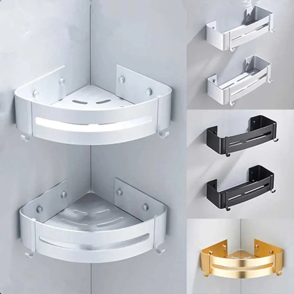 Black Aluminum Triangle Corner Shower Shelf – Wall-Mounted Bathroom Basket