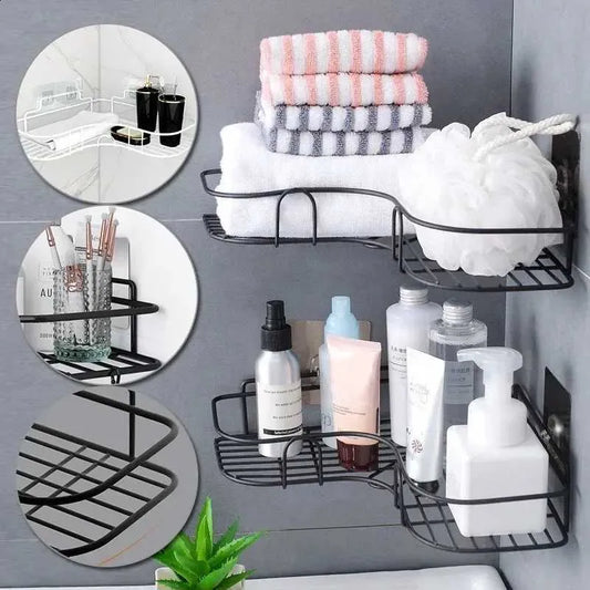 Wrought Iron Japanese-Style Bathroom Shelf – Wall-Mounted Shower Gel Rack