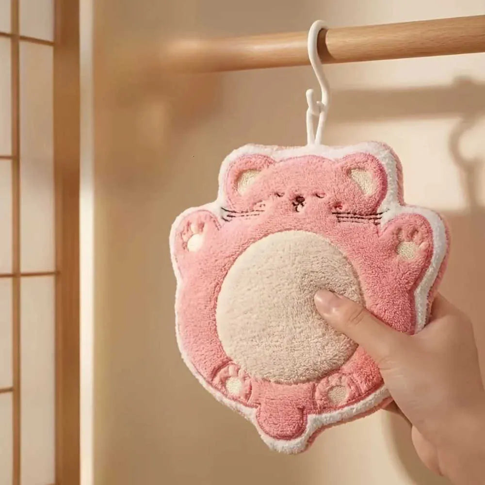 Cute Teddy Bear Hanging Hand Towel – Thick Absorbent Bathroom Cloth