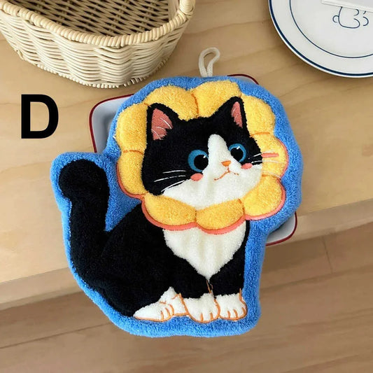 Cat Hand Towels with Hanging Loop – Microfiber Absorbent Bathroom Towels