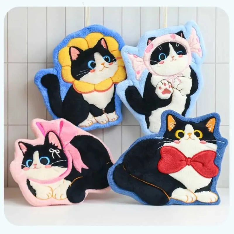 Cat Hand Towels with Hanging Loop – Microfiber Absorbent Bathroom Towels