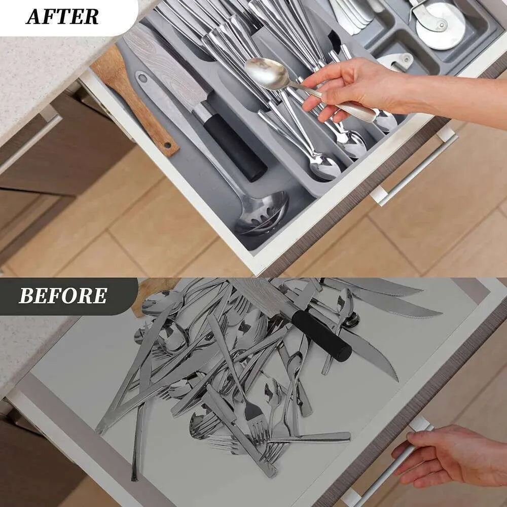 Adjustable Cutlery Organizer – Multifunctional Silverware Tray for Kitchen Drawers