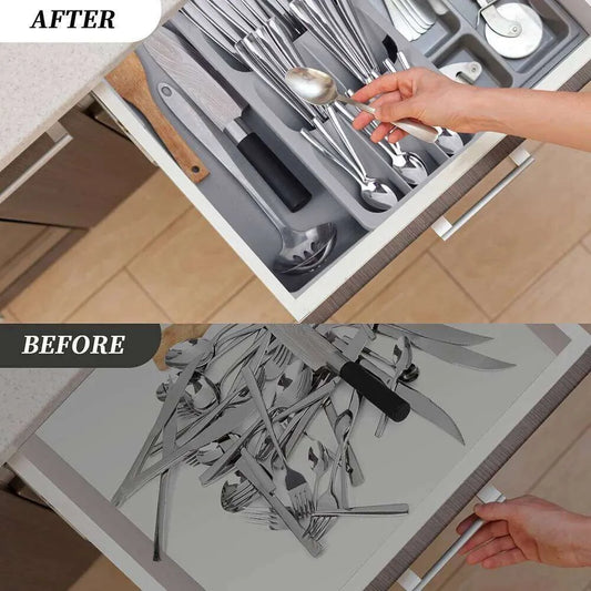 Adjustable Cutlery Organizer – Multifunctional Silverware Tray for Kitchen Drawers