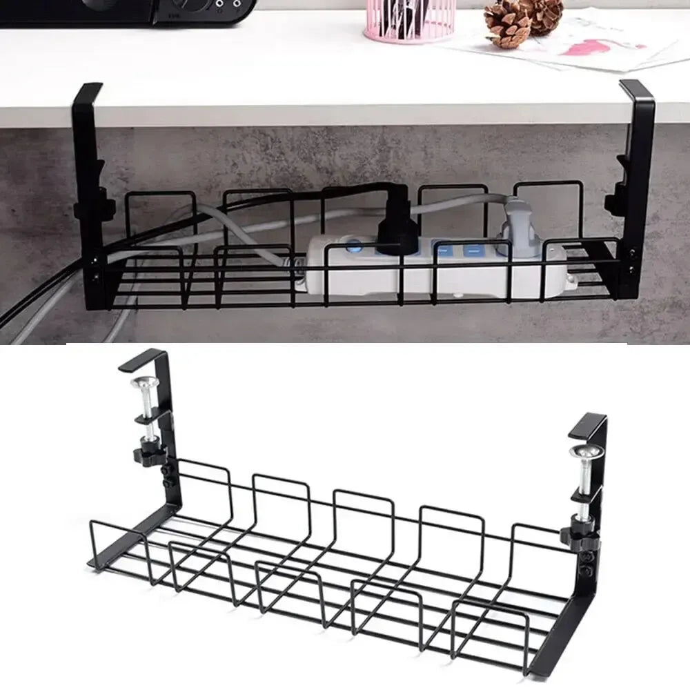 Metal Under-Desk Cable Management Tray – Table Storage Rack