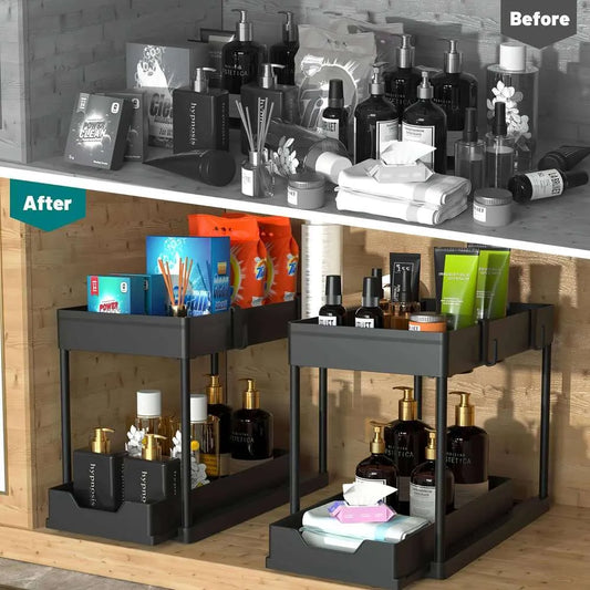 2-Tier Sliding Under-Sink Organizer | Cabinet Storage Rack